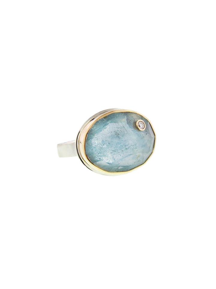 Jamie Joseph Oval Rose Cut Aquamarine Ring With Diamond