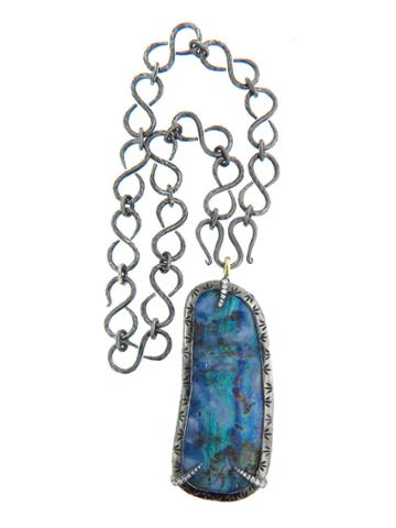Deanna Hamro Boulder Opal And Tanzanite Pendant On Rhodium Chain