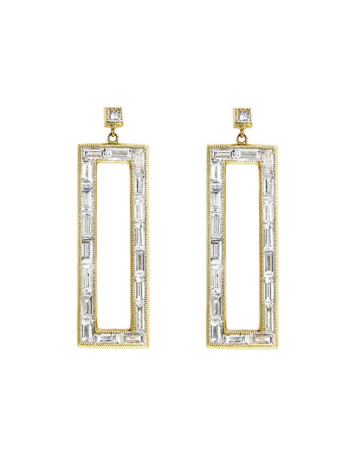 Sethi Couture Rectangular Drop Earrings With Diamonds In Yellow Gold