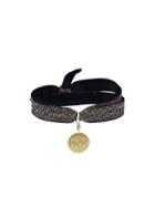 Perle De Lune Happy Medal In Yellow Gold - Black Elastic Bracelet