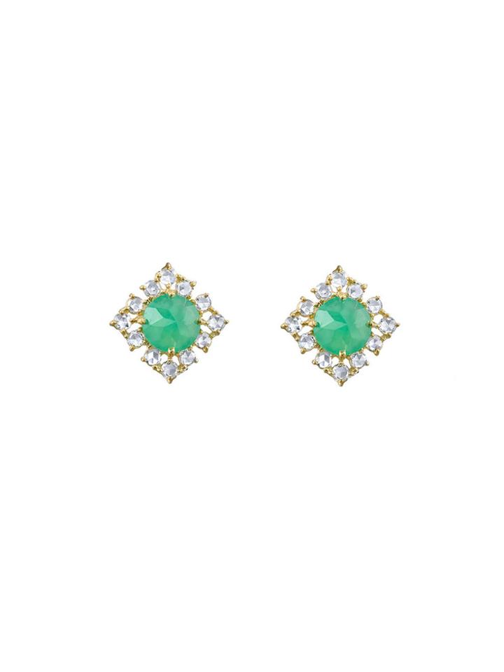 Irene Neuwirth Chrysoprase Studs With Rose Cut Diamonds