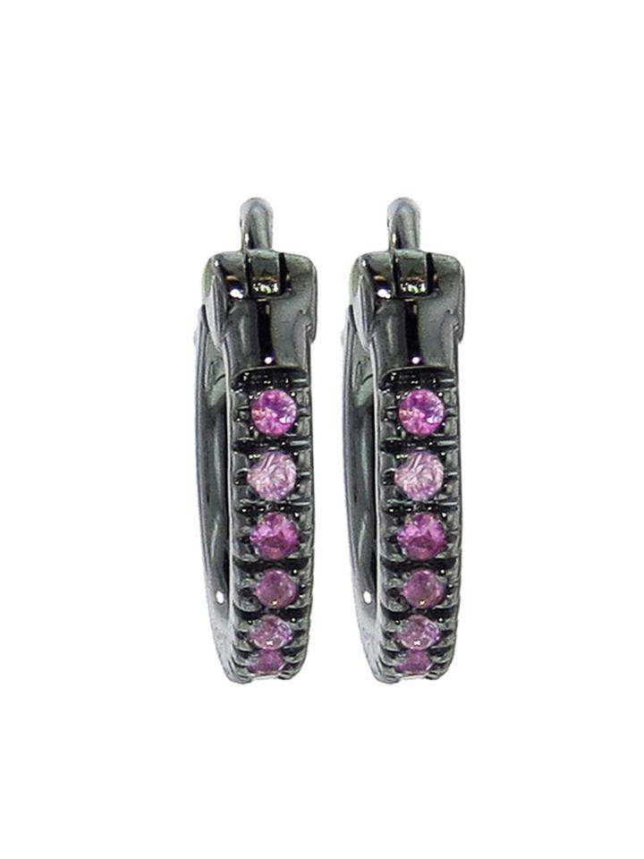 Sydney Evan Pink Sapphire Hoops In Blackened Gold