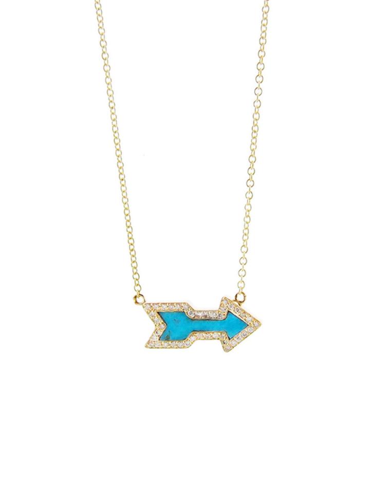 Jennifer Meyer Turquoise Inlay Arrow With Diamonds Pendant