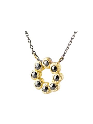 Ariko Black Diamond Circle Pendant - Yellow Gold