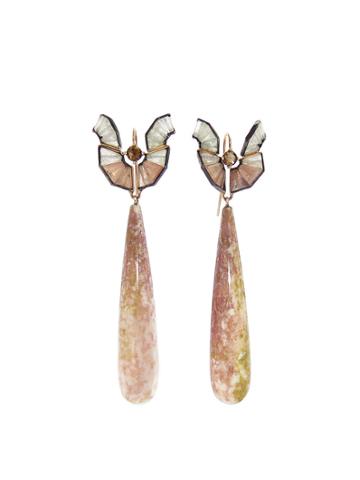 Nak Armstrong Peach Opal Earrings With Sapphire And Moonstone Mosaics