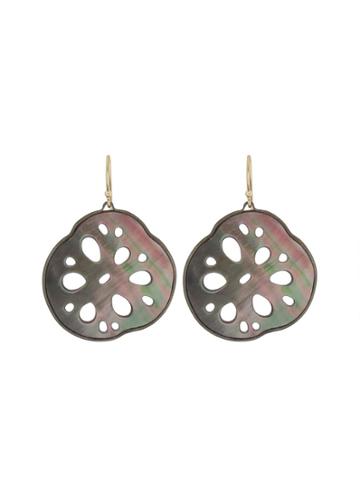 Annette Ferdinandsen Black Mother Of Pearl Small Lotus Root Earrings - Oxidized Sterling Silver