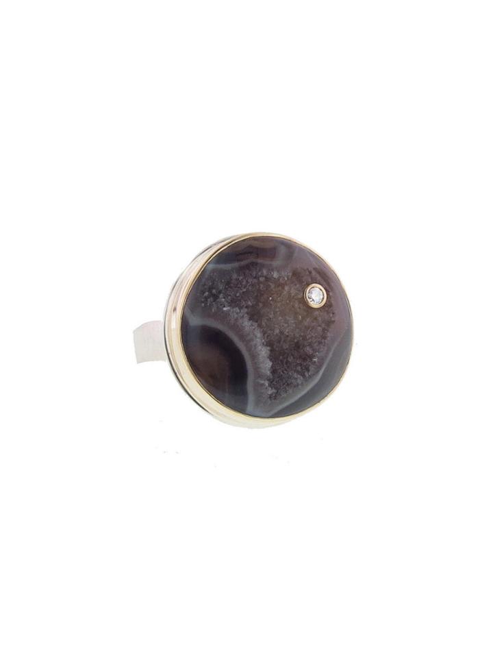 Jamie Joseph Dark Drusy Ring With Diamond