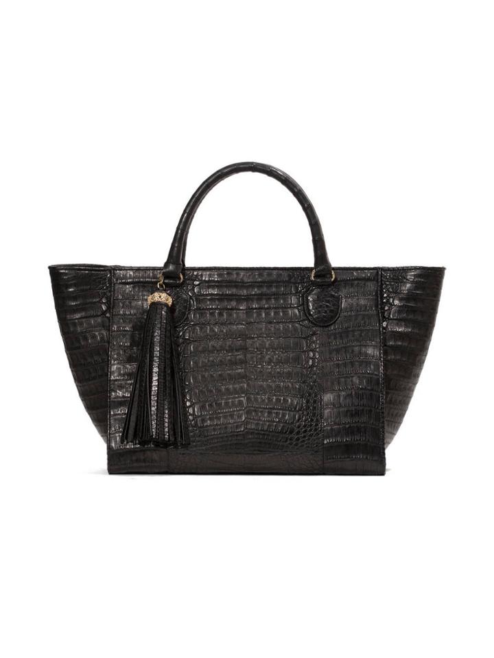 Armenta Large Black Caiman Tote With Tassel
