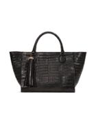 Armenta Large Black Caiman Tote With Tassel