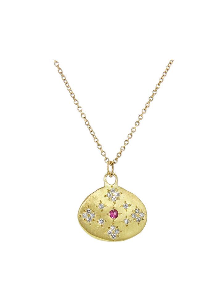 Adel Chefridi Pink Sapphire Moon And Stars Pendant - Yellow Gold