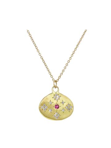 Adel Chefridi Pink Sapphire Moon And Stars Pendant - Yellow Gold