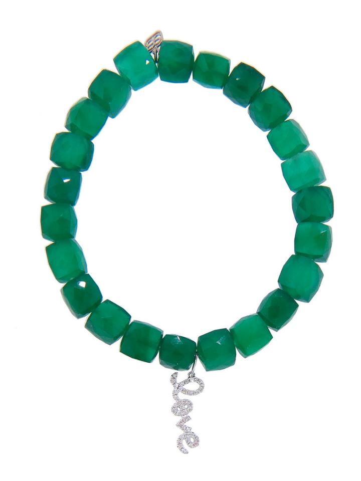 Sydney Evan Cubed Green Onyx And Love Charm Bracelet