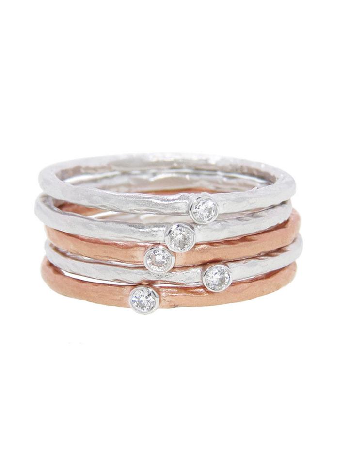 Meira T Diamonds Stacking Bands - Set Of 5 - Rose And White Gold