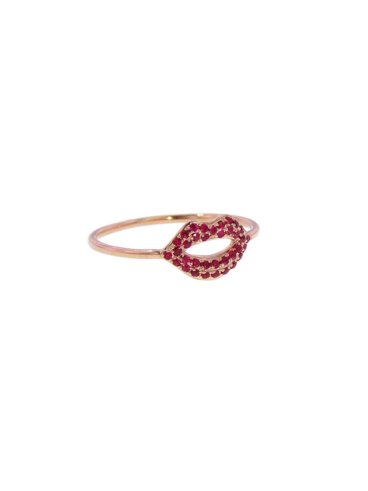 Sydney Evan Pave Ruby Lips Ring - Rose Gold