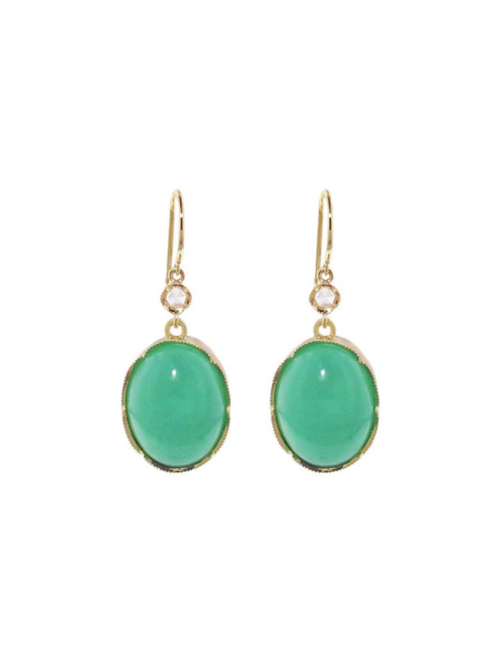 Irene Neuwirth Cabochon Chrysoprase Drop Earrings With Diamonds