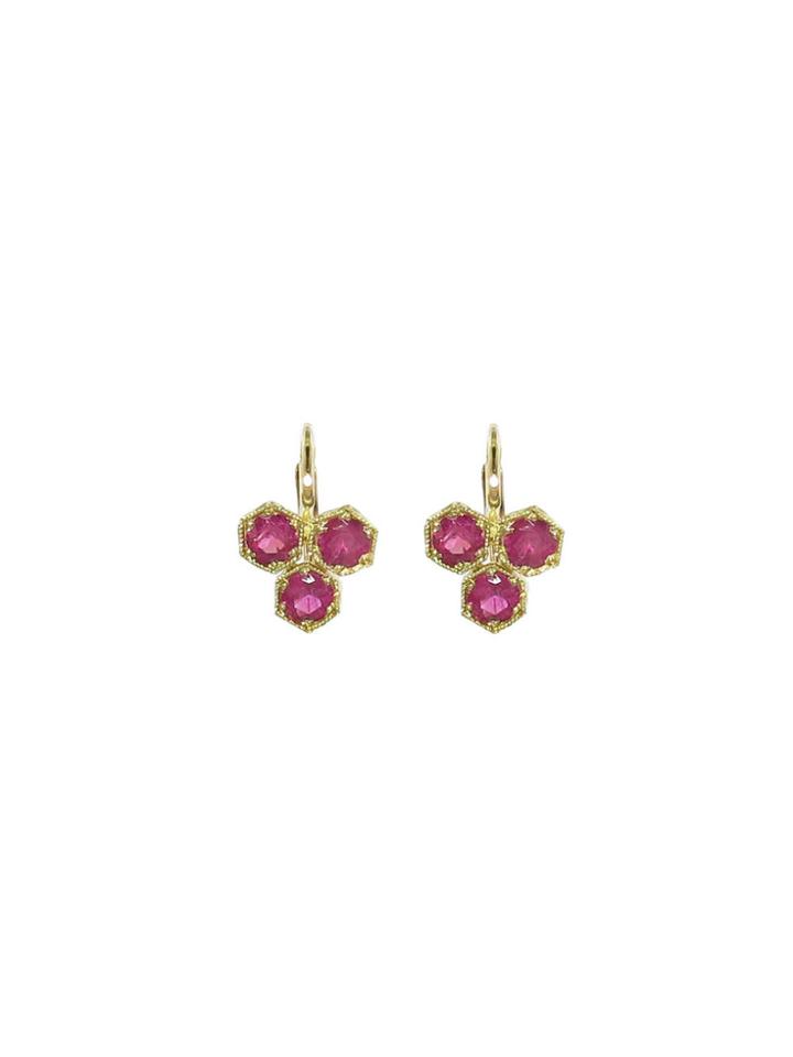 Cathy Waterman Triple Ruby Hexagonal Earrings - 22 Karat Gold