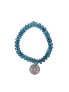 Sydney Evan Hamsa Medallion Charm On London Blue Quartz Beaded Bracelet