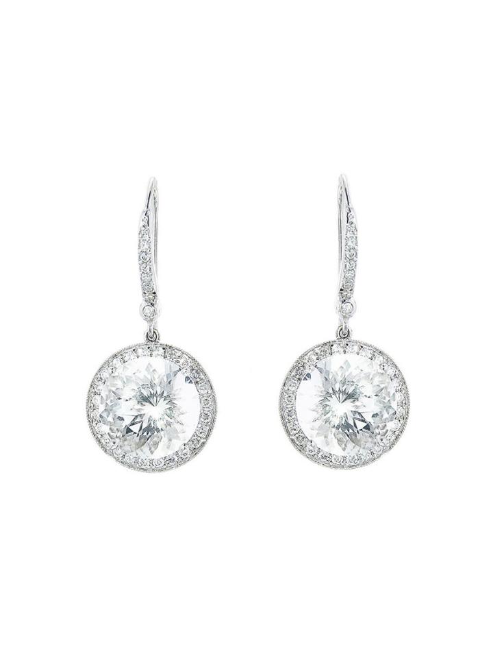 Andrea Fohrman Large Round Rock Crystal Drop Earrings With Diamonds - White Gold