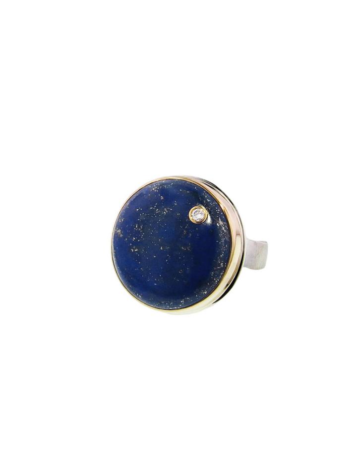 Jamie Joseph Round Lapis Ring With Diamond