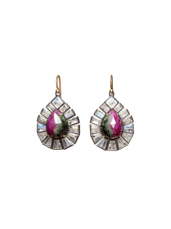 Nak Armstrong Ruby Zoisite And Moonstone Drop Earrings