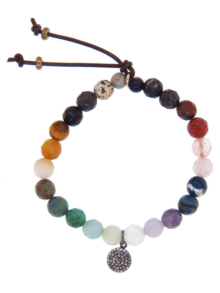 Catherine Michiels Round Diamond Pendant On Rainbow Stone Bracelet