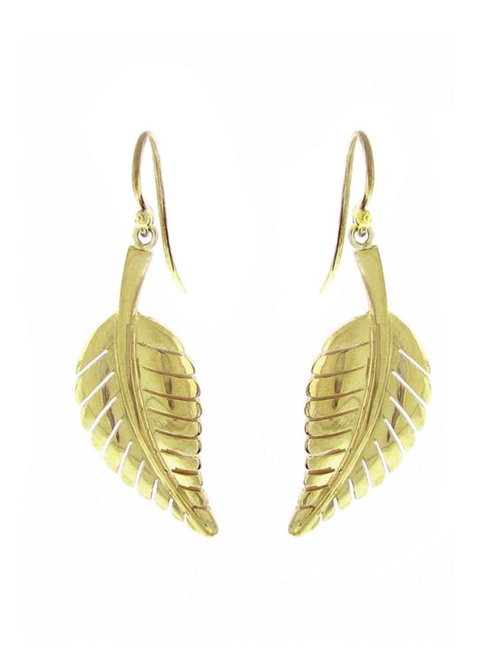 Jennifer Meyer Leaf Drop Earrings - Yellow Gold