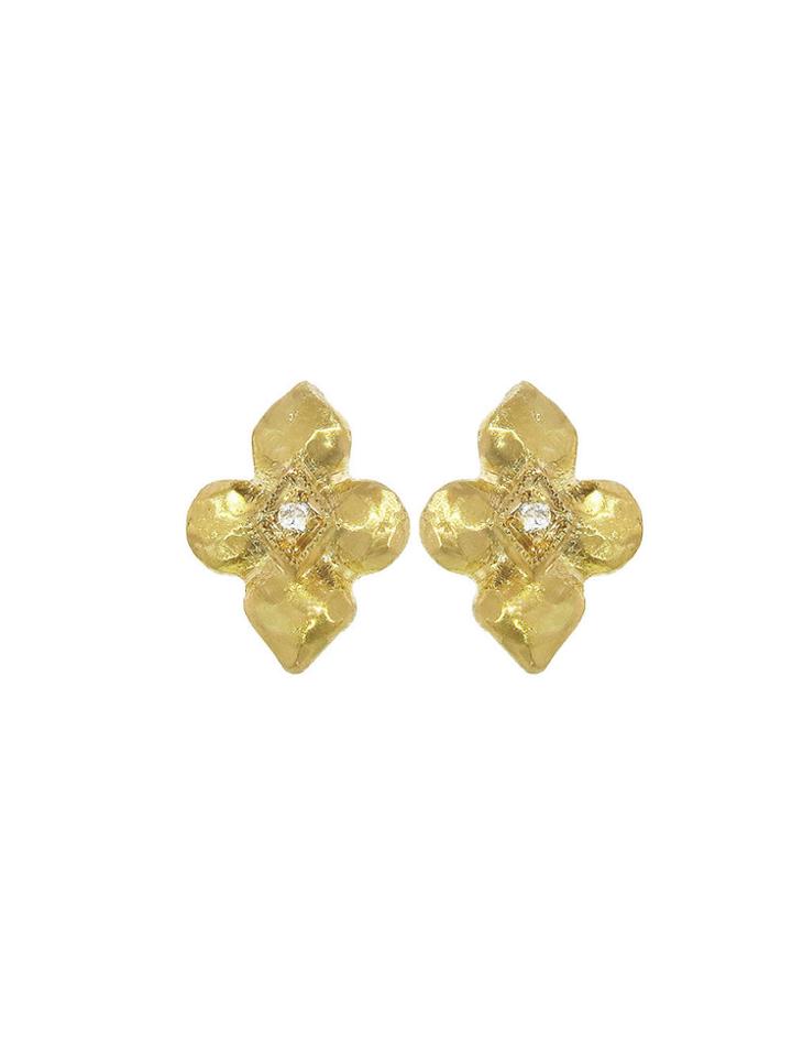 Cathy Waterman Quatrefoil Studs With Diamonds
