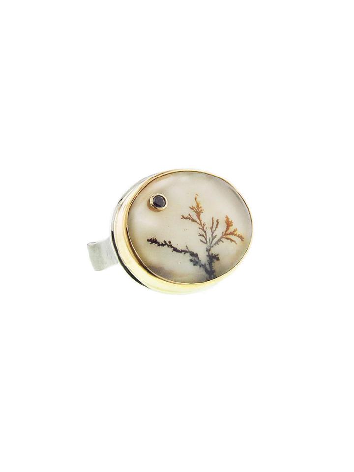 Jamie Joseph Oval Dendritic Opal Ring With Black Diamond