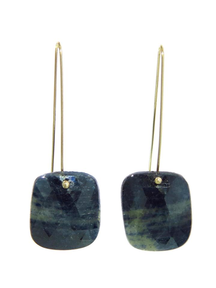 Necessary Stone Blue Sapphire Square Long Wire Earrings