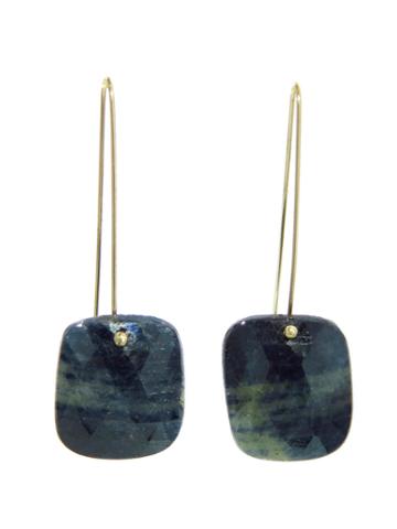 Necessary Stone Blue Sapphire Square Long Wire Earrings