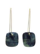 Necessary Stone Blue Sapphire Square Long Wire Earrings