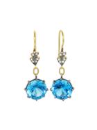 Cathy Waterman Blue Topaz Leaf Top Earrings - 22 Karat Gold