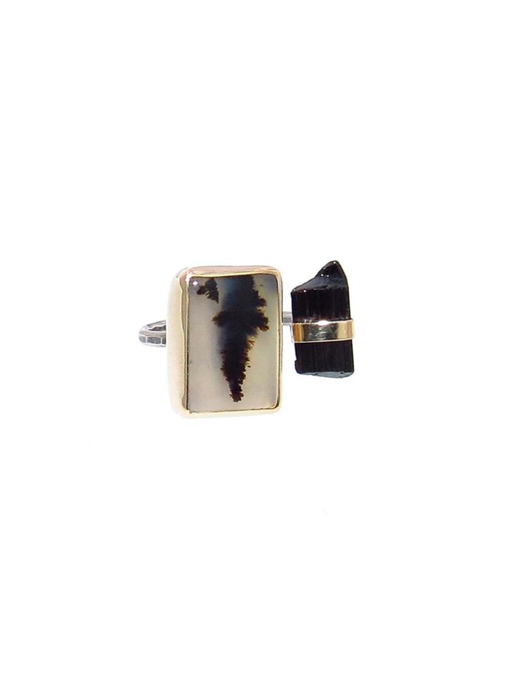 Melissa Joy Manning Dendritic Montana Agate And Black Tourmaline Ring