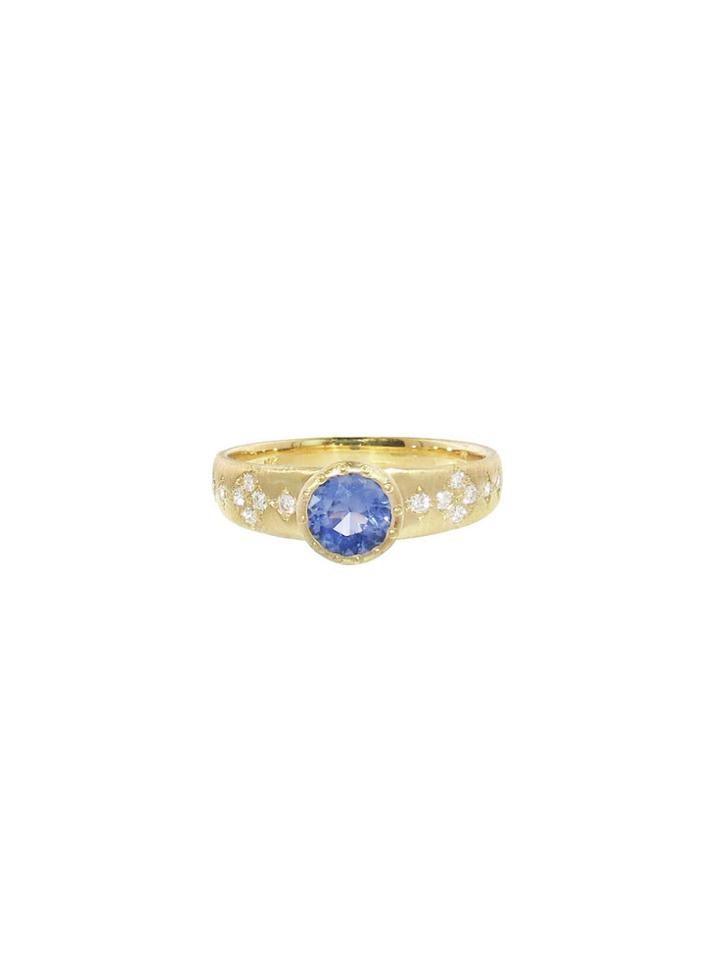 Adel Chefridi Round Blue Sapphire Ring With Diamonds
