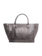 Armenta Large Grey Caiman Tote With Tassel