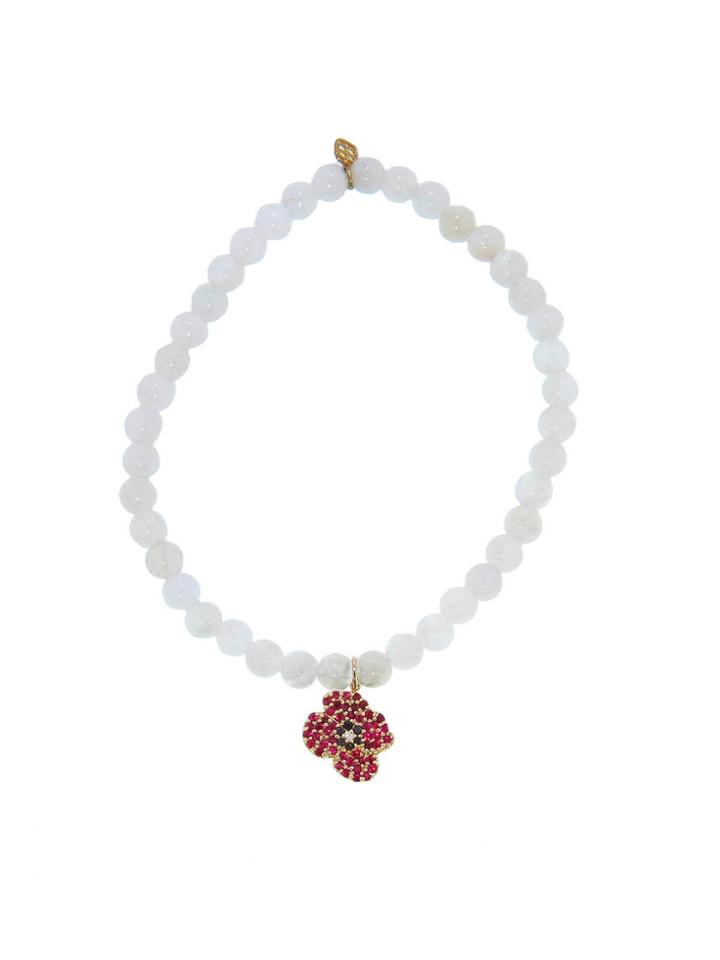 Sydney Evan Ruby Poppy On White Moonstone - Yellow Gold