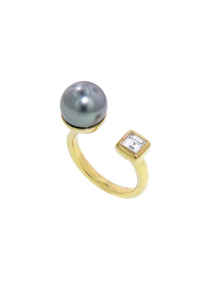 Jemma Wynne Diamond And Pearl Open Ring