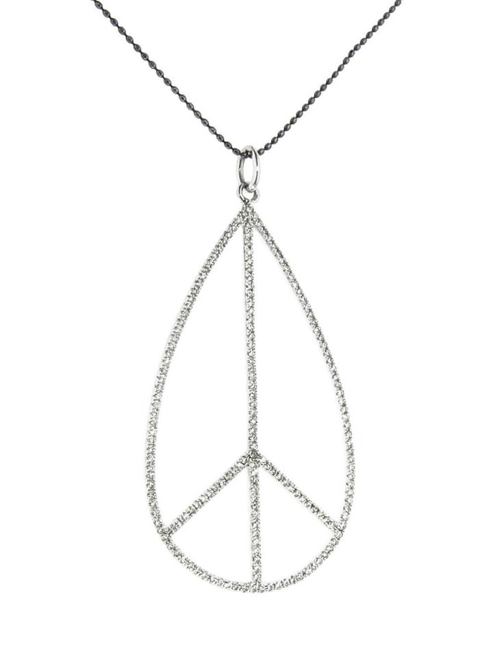 Sydney Evan Large Peace Sign Pendant In Diamonds And White Gold