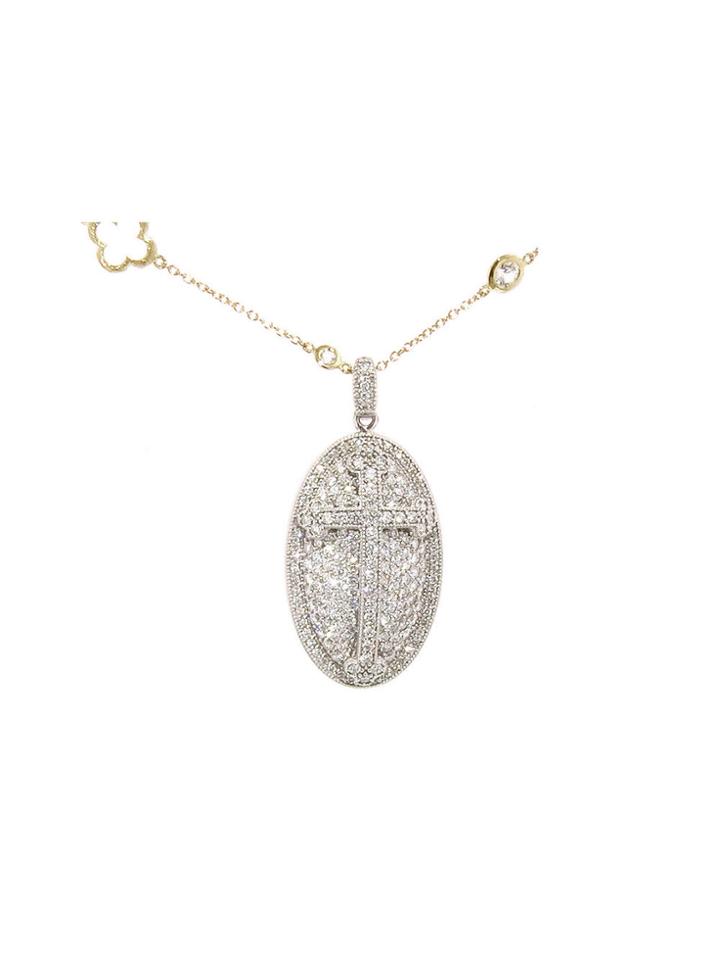 Jude Frances Pave Oval Guinevere Cross Pendant - White Gold