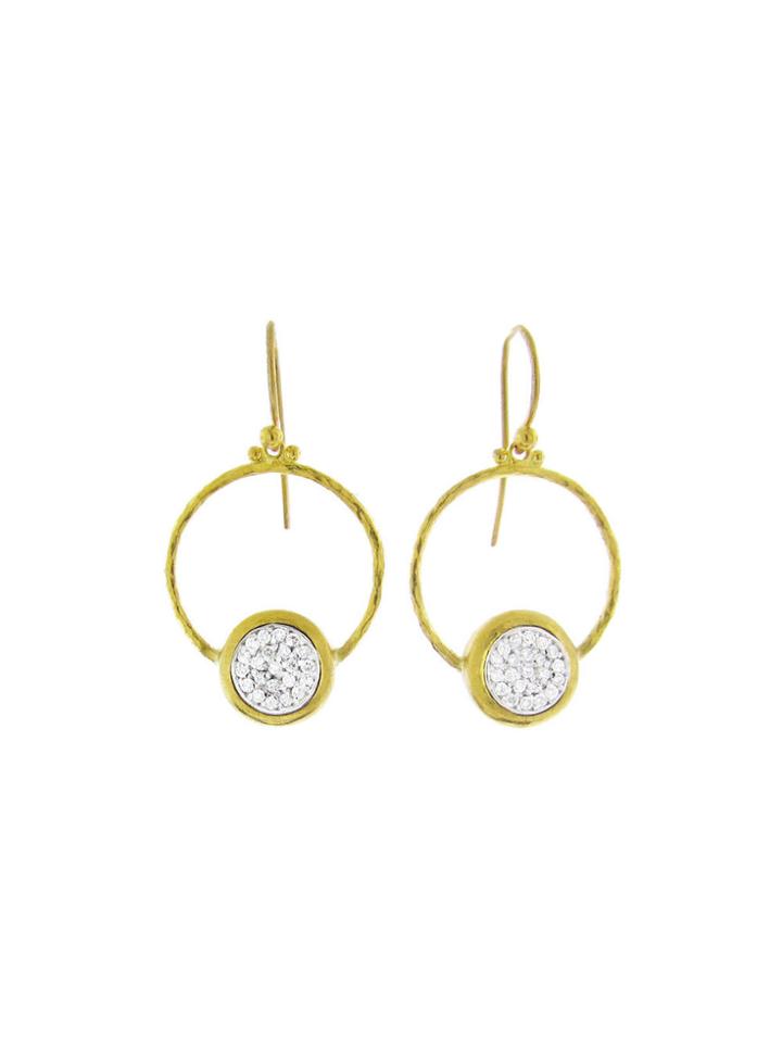 Gurhan Small Loops With Pave Diamonds Drop Earrings - 24 Karat Yellow Gold