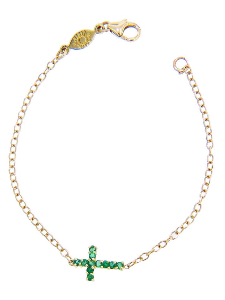Andrea Fohrman Emerald Cross On Yellow Gold Chain Bracelet