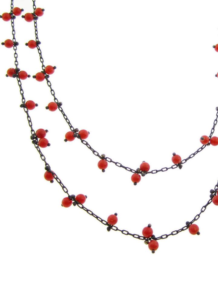 Ten Thousand Things Coral Bead Chain In Oxidized Sterling Silver