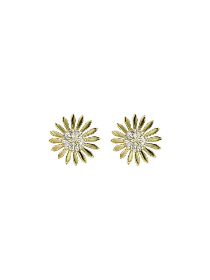 Sydney Evan Diamond Sunflower Studs - Yellow Gold