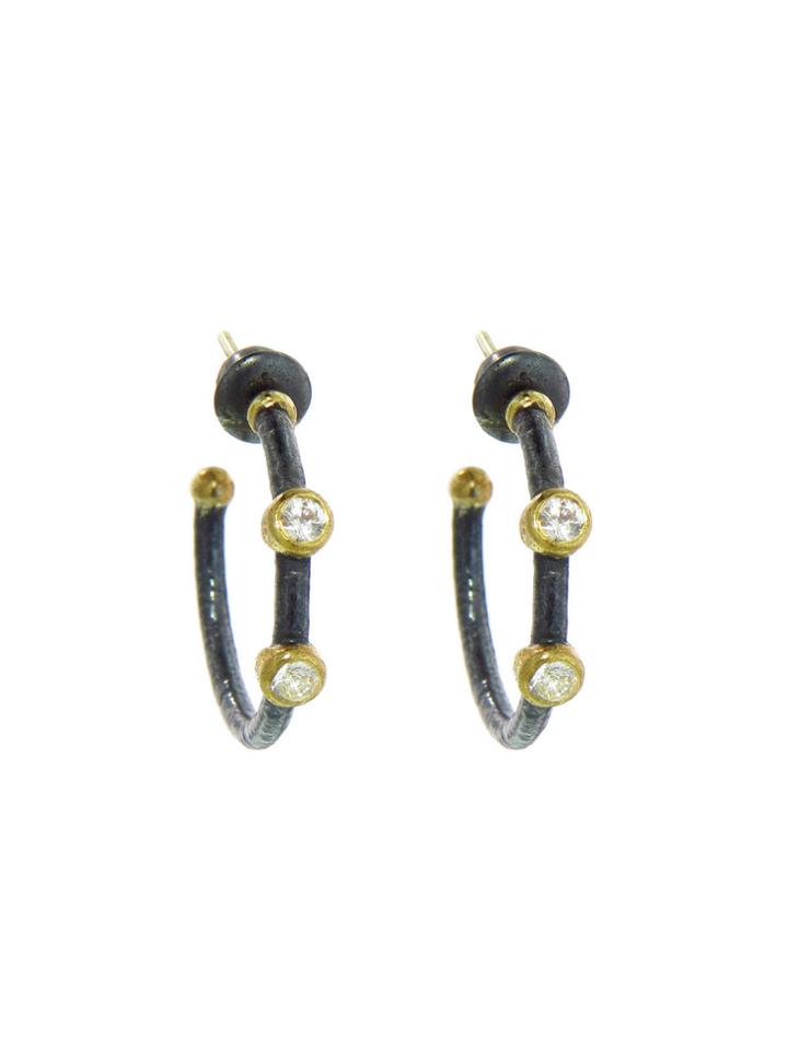 Ara Collection Small Oxidized Sterling Hoops With White Sapphires
