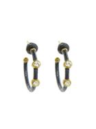 Ara Collection Small Oxidized Sterling Hoops With White Sapphires