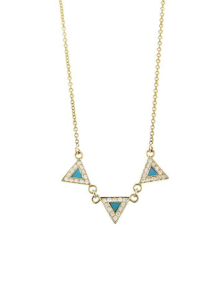 Jennifer Meyer Three Turquoise Inlay Mini Triangle Necklace With Diamonds