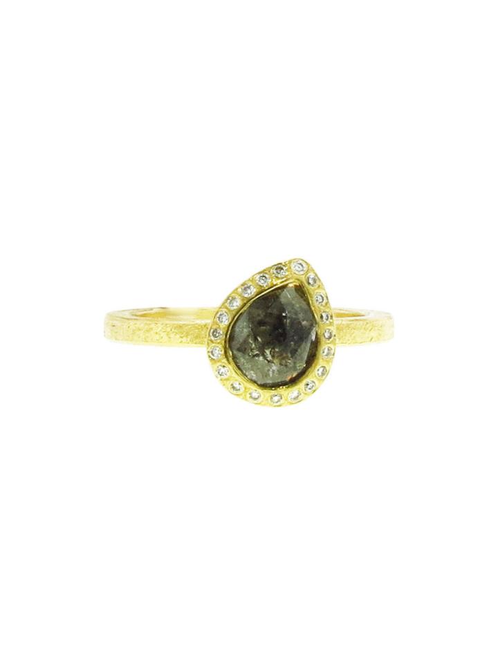Todd Reed One Of A Kind Black Pear Diamond Solitaire Ring In Yellow Gold