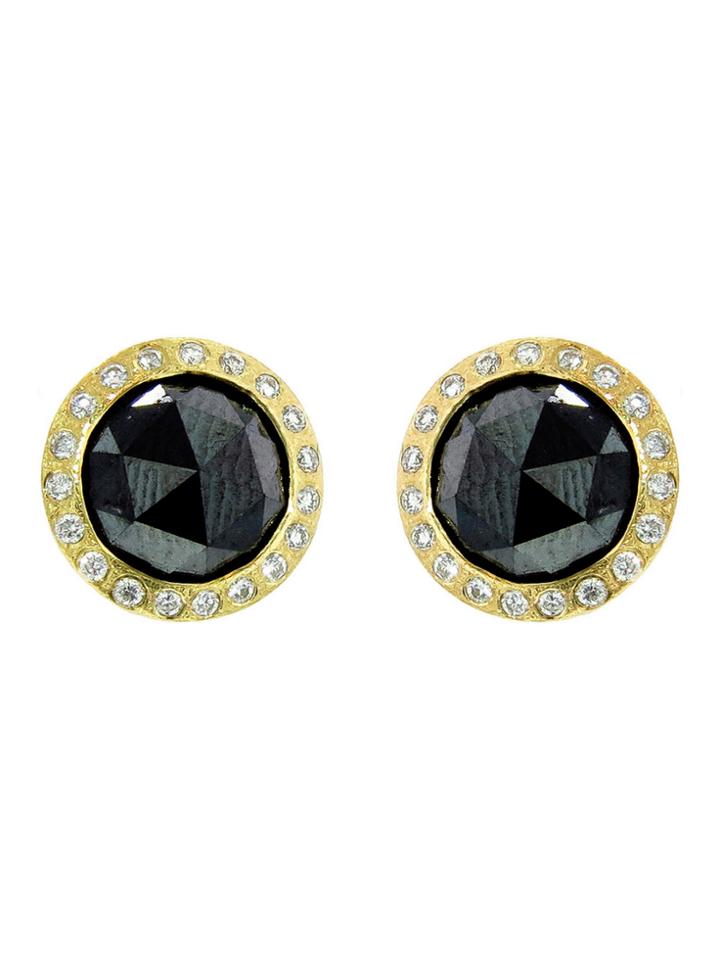 Todd Reed Rose Cut Black Diamond Studs - Yellow Gold Earrings