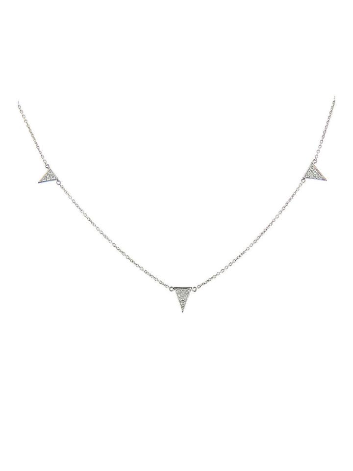 Finn Triple Pave Diamond Triangle Necklace - White Gold