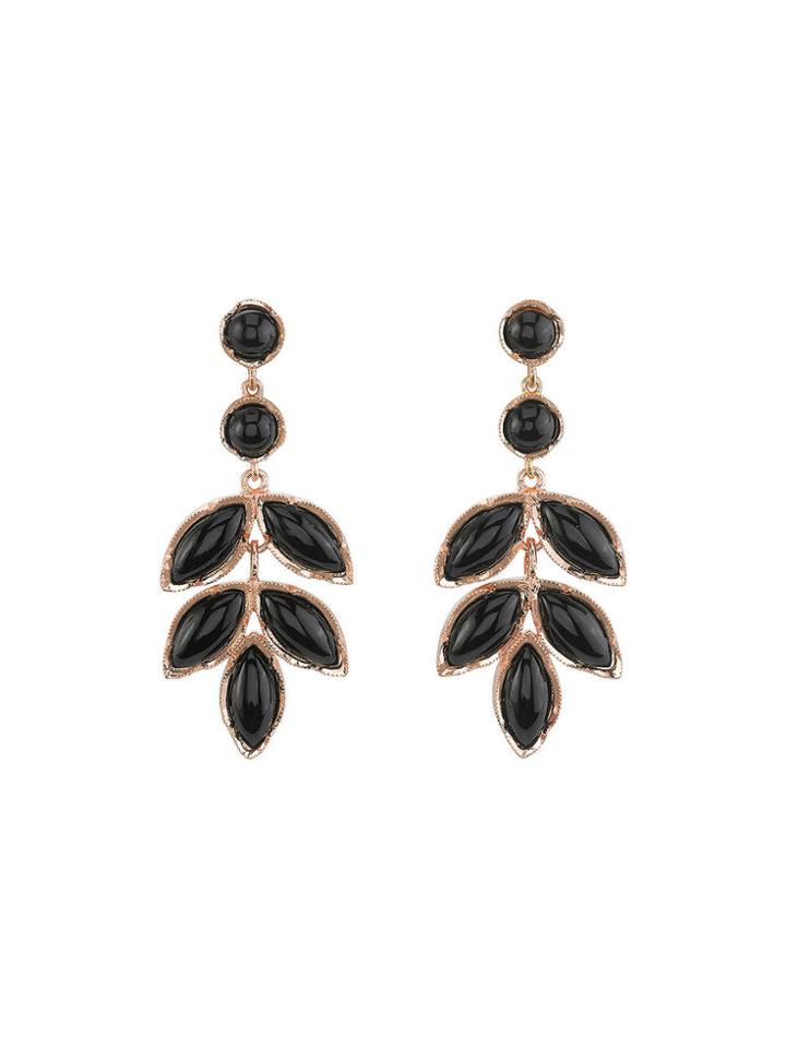 Irene Neuwirth Large Leaf Earrings With Black Onyx And Cabochons